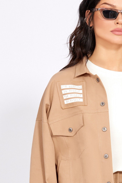 Джинсовый бежевый жакет с печатями и карманами Rivoli 8062.2 - фото 6