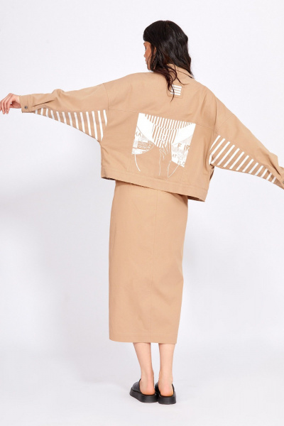 Джинсовый бежевый жакет с печатями и карманами Rivoli 8062.2 - фото 4