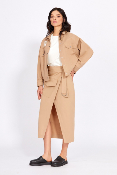 Джинсовый бежевый жакет с печатями и карманами Rivoli 8062.2 - фото 2