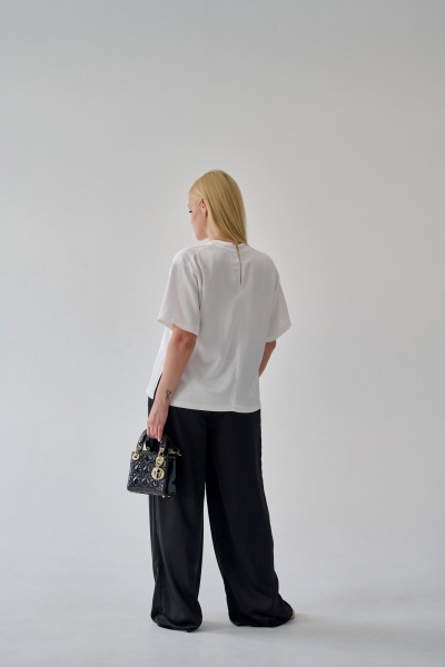 Блуза и брюки оверсайз для комфортного лета Мастер Мод 756ас чёрный/молочный - фото 2