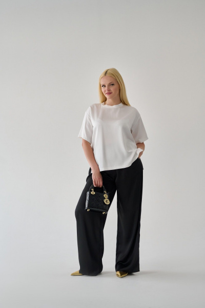 Блуза и брюки оверсайз для комфортного лета Мастер Мод 756ас чёрный/молочный - фото 1