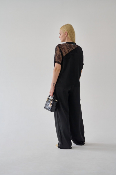 Блуза из кружева и ткани с асимметричной вставкой Мастер Мод 812с чёрный - фото 2