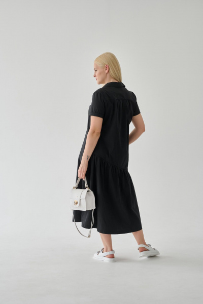 Платье из хлопка с ассиметричным кроем и карманами Мастер Мод 821с чёрный - фото 2