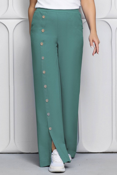 Широкие льняные брюки с косыми карманами и эластичным поясом Gold Style 2619 изумрудный - фото 2