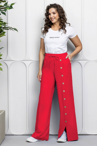 Красный костюм из льна: блуза и брюки для летних дней Gold Style 2627 красный - фото 8