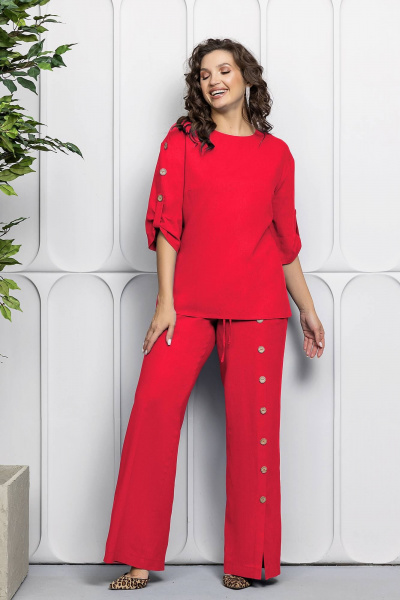 Красный костюм из льна: блуза и брюки для летних дней Gold Style 2627 красный - фото 6