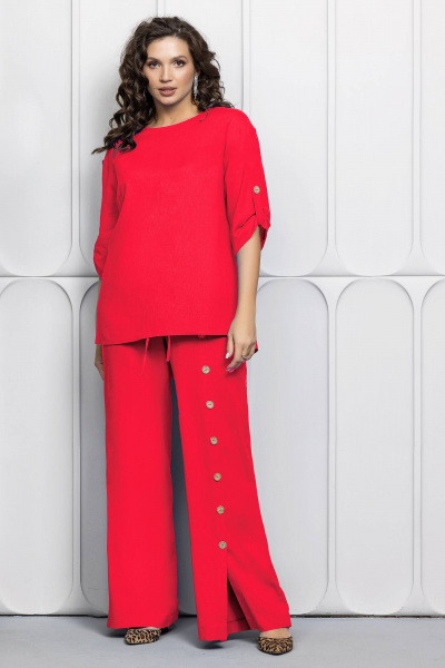 Красный костюм из льна: блуза и брюки для летних дней Gold Style 2627 красный - фото 1