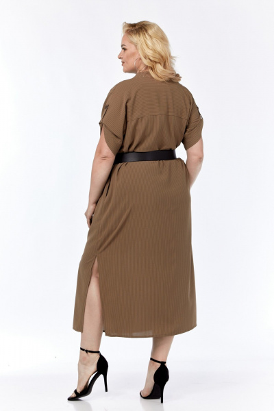 Коричневое свободное платье с нагрудными карманами на пуговицах Диомант 1980 коричневый - фото 6