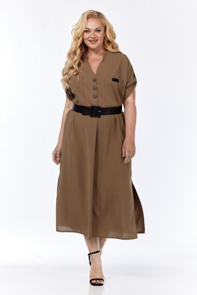 Коричневое свободное платье с нагрудными карманами на пуговицах Диомант 1980 коричневый - фото 5