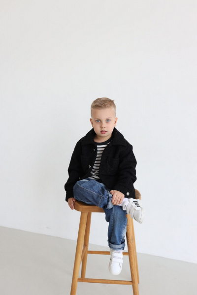 Черная демисезонная куртка из искусственного меха с карманами LEVEL 110/1Ч черный - фото 1