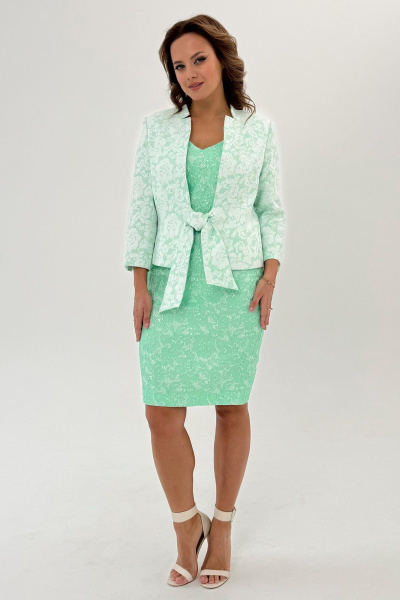 Костюм из кружево и текстиля с разрезом и бант-застежкой Condra 10110 салатовый - фото 10