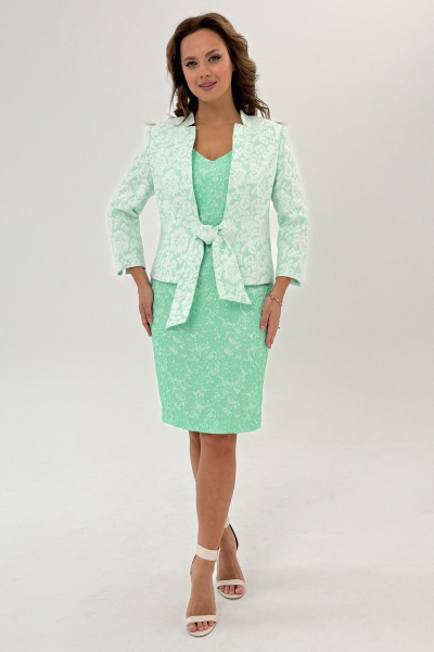 Костюм из кружево и текстиля с разрезом и бант-застежкой Condra 10110 салатовый - фото 9