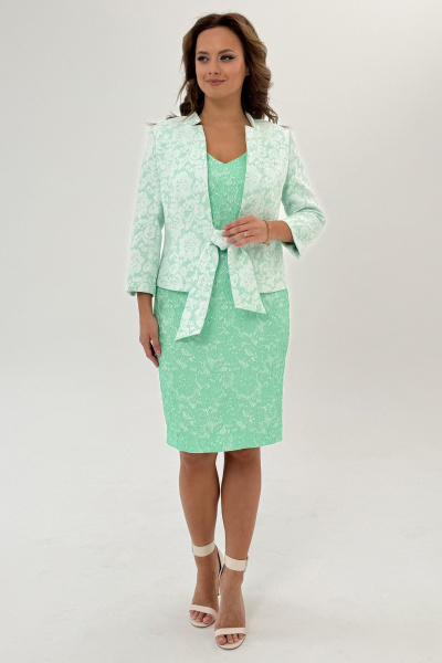 Костюм из кружево и текстиля с разрезом и бант-застежкой Condra 10110 салатовый - фото 8