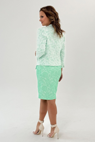 Костюм из кружево и текстиля с разрезом и бант-застежкой Condra 10110 салатовый - фото 3