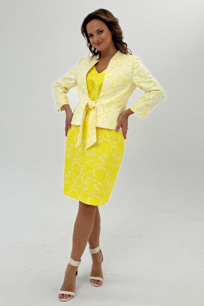 Костюм из кружево и текстиля с разрезом и бантом Condra 10110 лимонный - фото 7