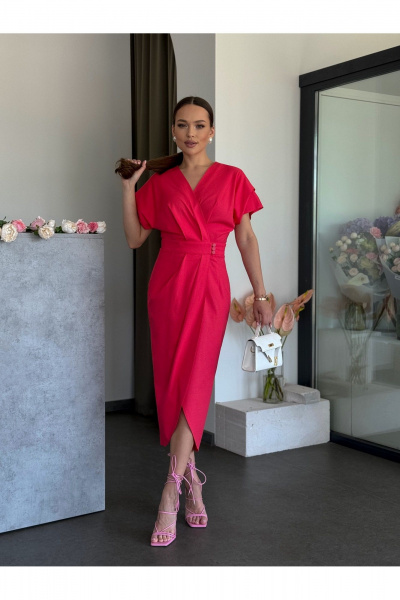 Платье прилегающее в стиле на запах с талиевыми складками Dilana VIP 2029 малина - фото 9