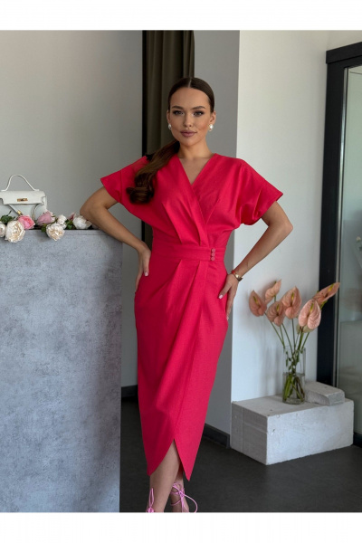 Платье прилегающее в стиле на запах с талиевыми складками Dilana VIP 2029 малина - фото 5