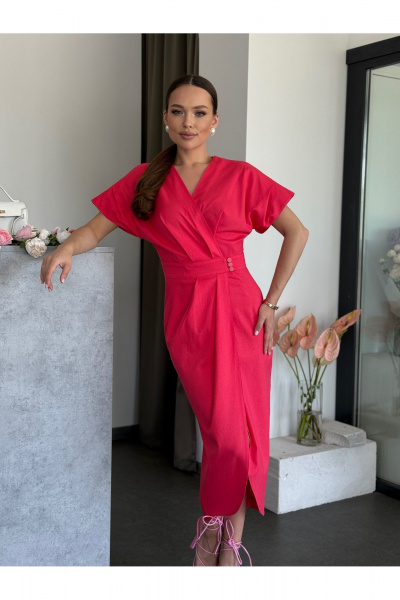 Платье прилегающее в стиле на запах с талиевыми складками Dilana VIP 2029 малина - фото 2