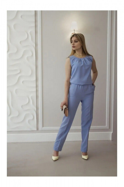Комбинезон летний из текстиля с брюками со стрелками и складками MONA STYLE 17248 голубой - фото 2
