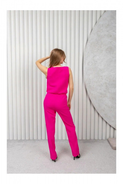 Летний комбинезон из текстиля с брюками и лифом со складками MONA STYLE 17248 малиновый - фото 8