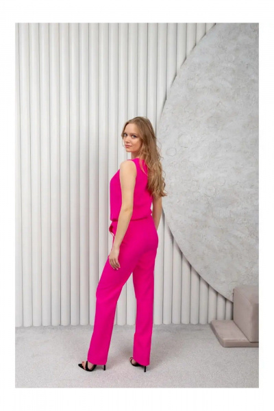 Летний комбинезон из текстиля с брюками и лифом со складками MONA STYLE 17248 малиновый - фото 7