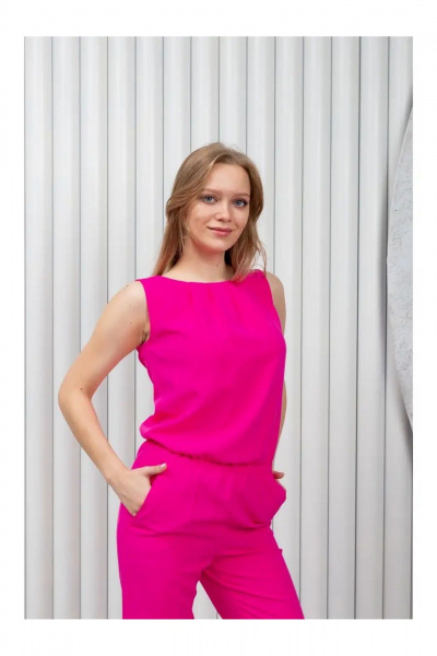 Летний комбинезон из текстиля с брюками и лифом со складками MONA STYLE 17248 малиновый - фото 6