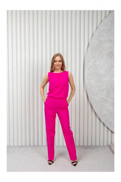 Летний комбинезон из текстиля с брюками и лифом со складками MONA STYLE 17248 малиновый - фото 1