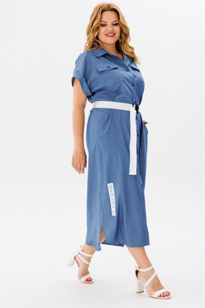 Платье рубашечного типа с карманами и разрезом Michel chic 993/2 темный_деним - фото 3