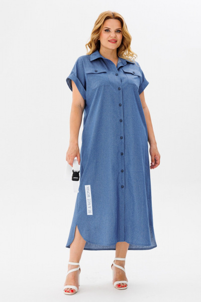 Платье рубашечного типа с карманами и разрезом Michel chic 993/2 темный_деним - фото 5