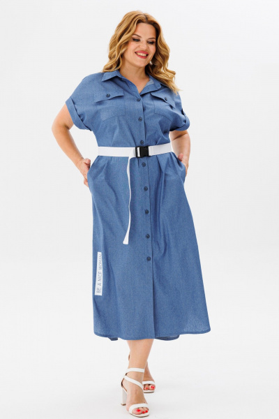 Платье рубашечного типа с карманами и разрезом Michel chic 993/2 темный_деним - фото 2