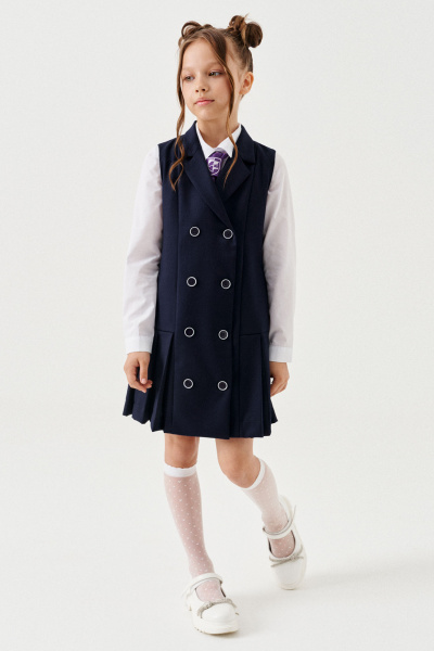 Деловой школьный сарафан из поливискозы для девочки Panda Kids 263780-128 Синий - фото 1