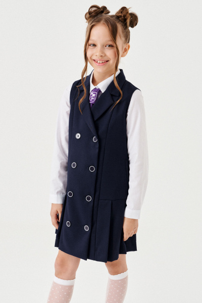 Деловой школьный сарафан из поливискозы для девочки Panda Kids 263780-128 Синий - фото 2