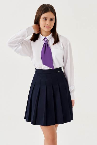 Юбка с тканевой застежкой и складками из поливискозы Panda Kids 263951-164 Синий - фото 2