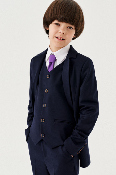 Строгий пиджак из поливискозной ткани для мальчика Panda Kids 264230-128 Синий - фото 6