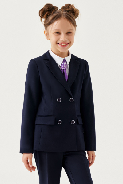 Жакет для девочки с фасонными швами и карманами Panda Kids 264430-134 Синий - фото 1