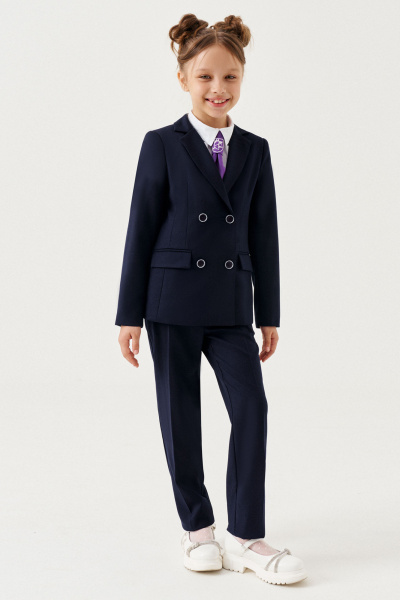 Жакет для девочки с рельефами и карманами на пуговицах Panda Kids 264430-146 Синий - фото 2