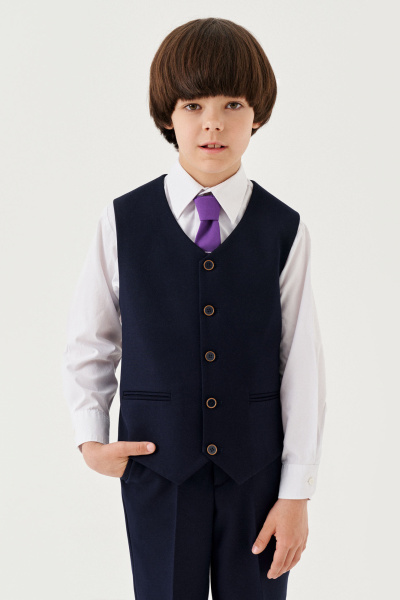 Жилет классический из текстиля с прорезными карманами и регулятором Panda Kids 264837-128 Синий - фото 1