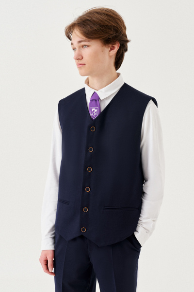 Жилет деловой для мальчика из текстиля с кулиской Panda Kids 264838-188 Синий - фото 2
