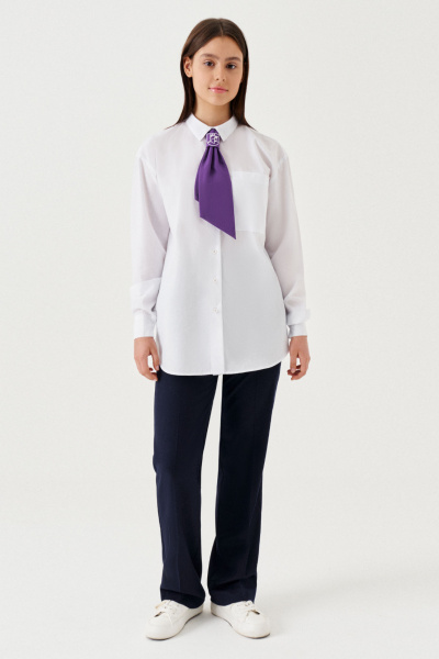 Блуза деловая для девочки с воротником стойкой Panda Kids 264940-146 Белый - фото 1