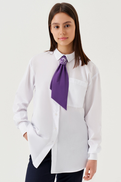 Блуза деловая для девочки с воротником стойкой Panda Kids 264940-146 Белый - фото 2