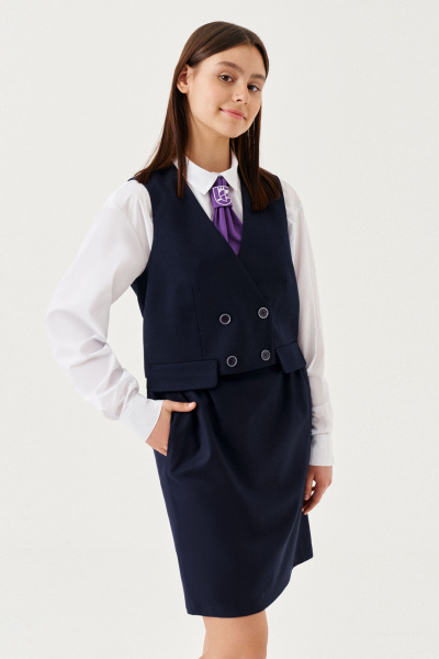 Жилет из вискозы для девочки с двубортной застежкой Panda Kids 265038-158 Синий - фото 1