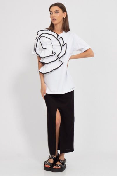 Летний джемпер из футера с объемным цветком и разрезами Kivviwear 4188.02 - фото 9