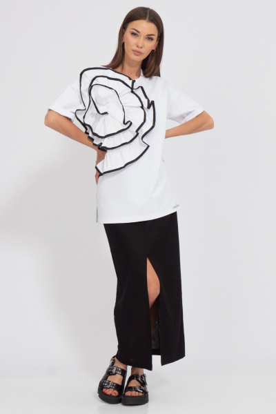 Летний джемпер из футера с объемным цветком и разрезами Kivviwear 4188.02 - фото 8