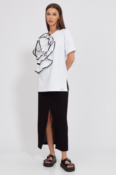 Летний джемпер из футера с объемным цветком и разрезами Kivviwear 4188.02 - фото 4