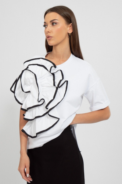 Летний джемпер из футера с объемным цветком и разрезами Kivviwear 4188.02 - фото 2