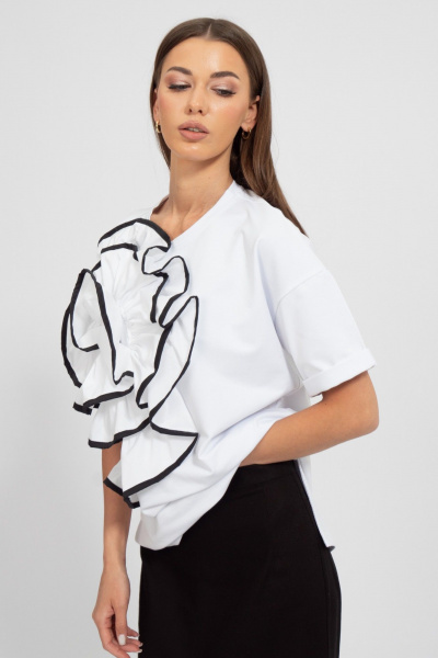 Летний джемпер из футера с объемным цветком и разрезами Kivviwear 4188.02 - фото 1