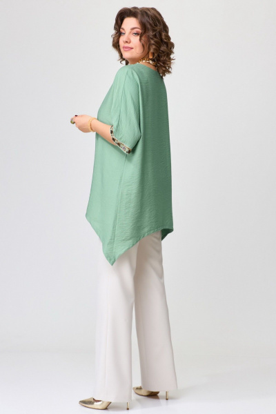 Брюки и туника свободного кроя из текстиля Fita 1602 бежевый + зеленый - фото 10