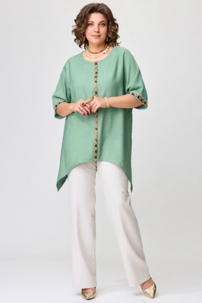 Брюки и туника свободного кроя из текстиля Fita 1602 бежевый + зеленый - фото 6