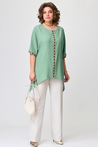 Брюки и туника свободного кроя из текстиля Fita 1602 бежевый + зеленый - фото 5