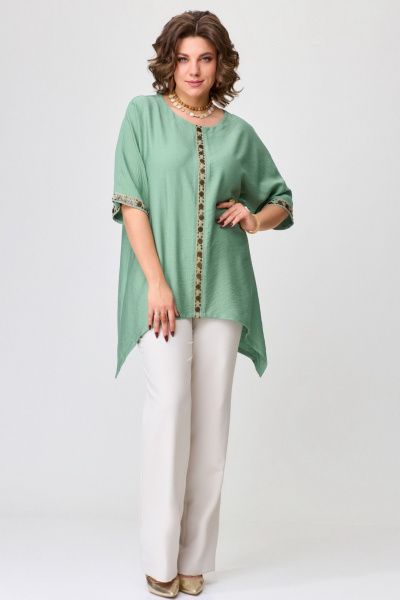 Брюки и туника свободного кроя из текстиля Fita 1602 бежевый + зеленый - фото 3